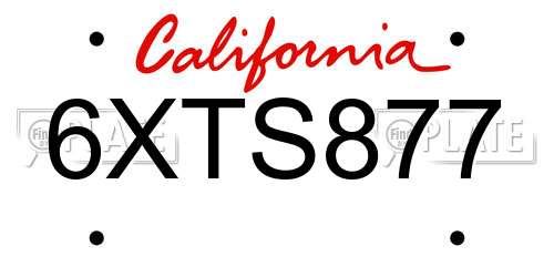6XTS877 California License Plate