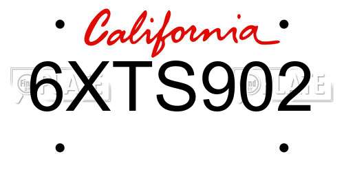 6XTS902 California License Plate