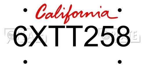 6XTT258 California License Plate