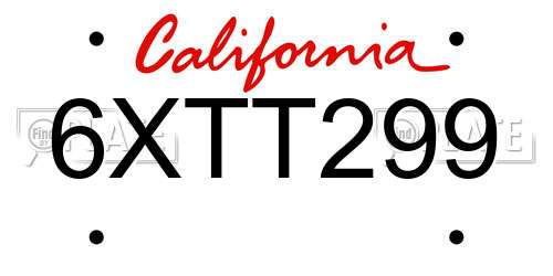 6XTT299 California License Plate