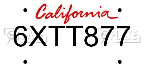 6XTT877 California License Plate