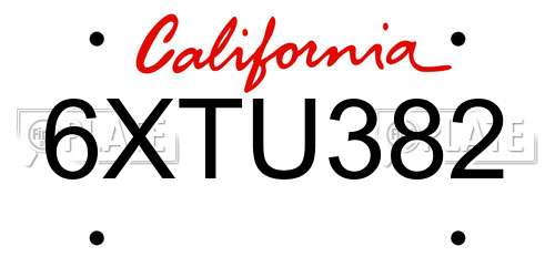 6XTU382 California License Plate