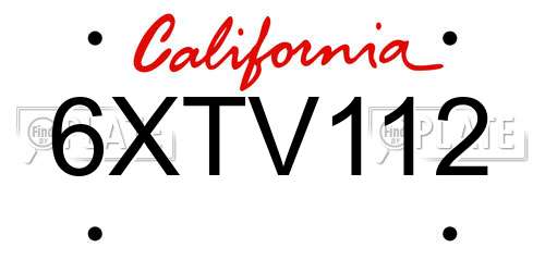 6XTV112 California License Plate