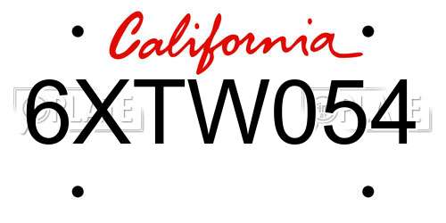 6XTW054 California License Plate