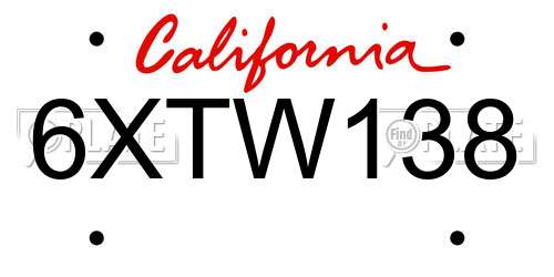6XTW138 California License Plate