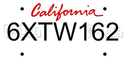 6XTW162 California License Plate