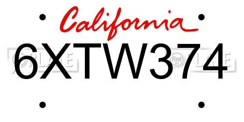 6XTW374 California License Plate