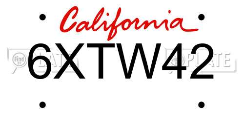 6XTW42 California License Plate