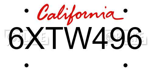 6XTW496 California License Plate