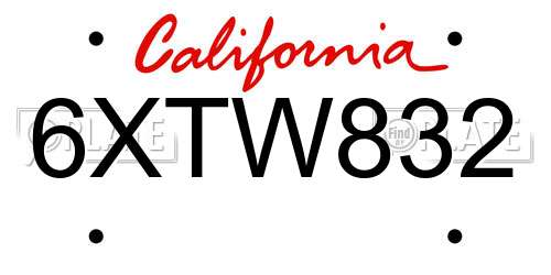 6XTW832 California License Plate