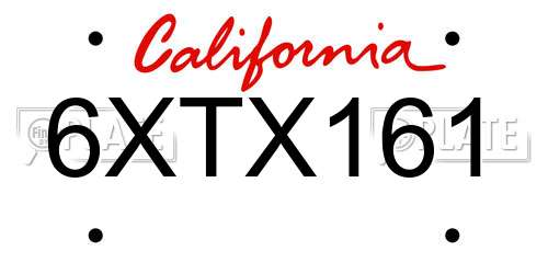 6XTX161 California License Plate
