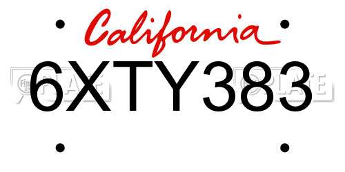6XTY383 California License Plate