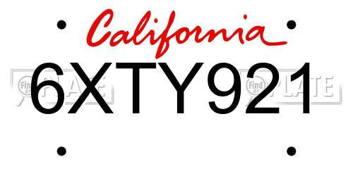 6XTY921 California License Plate