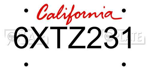 6XTZ231 California License Plate
