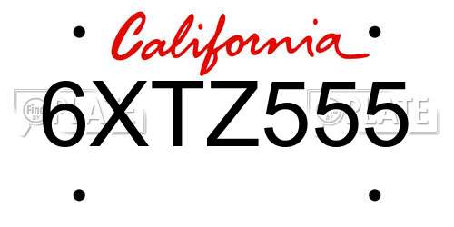 6XTZ555 California License Plate