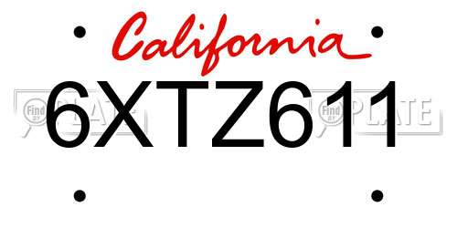 6XTZ611 California License Plate