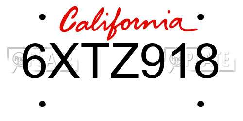 6XTZ918 California License Plate