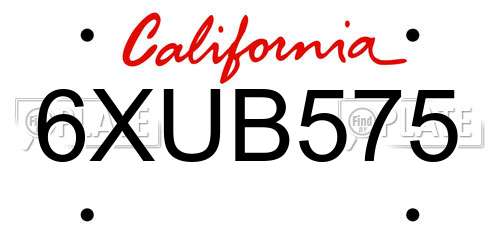 6XUB575 California License Plate