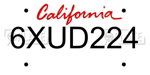 6XUD224 California License Plate