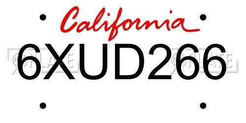 6XUD266 California License Plate