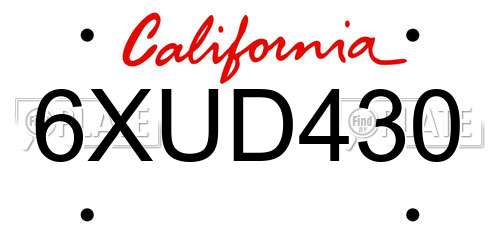 6XUD430 California License Plate