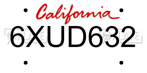 6XUD632 California License Plate
