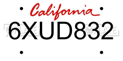 6XUD832 California License Plate