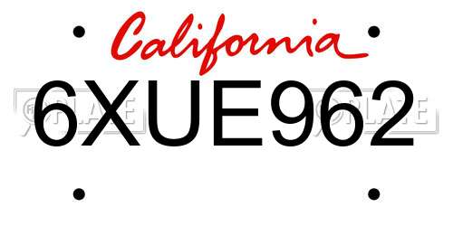 6XUE962 California License Plate