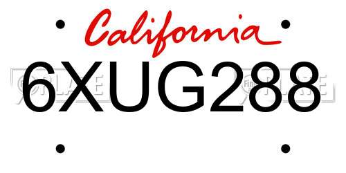 6XUG288 California License Plate