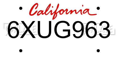6XUG963 California License Plate