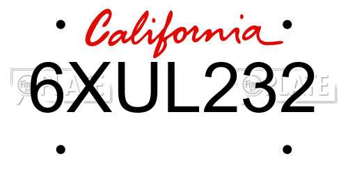 6XUL232 California License Plate