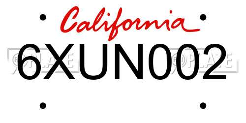6XUN002 California License Plate