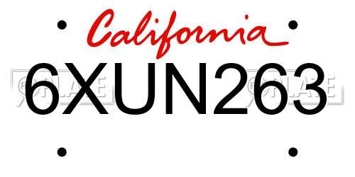 6XUN263 California License Plate
