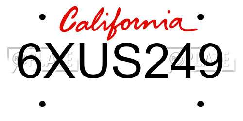 6XUS249 California License Plate