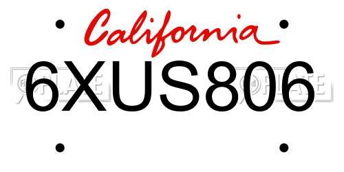 6XUS806 California License Plate