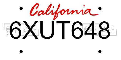 6XUT648 California License Plate