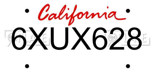 6XUX628 California License Plate