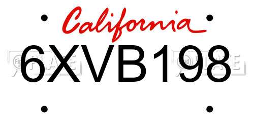 6XVB198 California License Plate