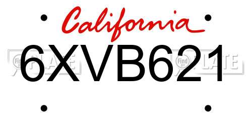 6XVB621 California License Plate