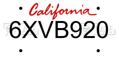 6XVB920 California License Plate