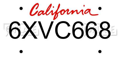 6XVC668 California License Plate