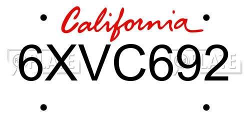 6XVC692 California License Plate