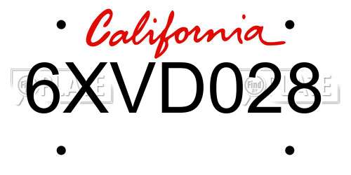 6XVD028 California License Plate