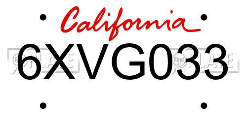6XVG033 California License Plate