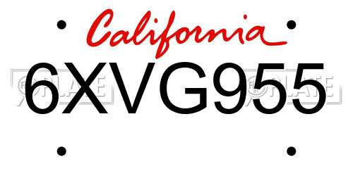 6XVG955 California License Plate