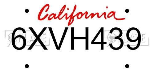 6XVH439 California License Plate