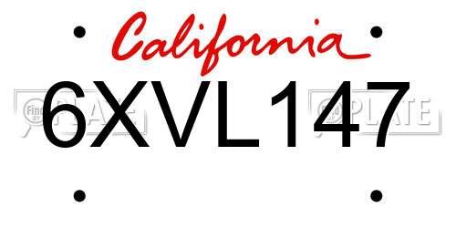 6XVL147 California License Plate