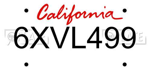 6XVL499 California License Plate