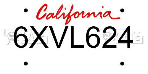 6XVL624 California License Plate