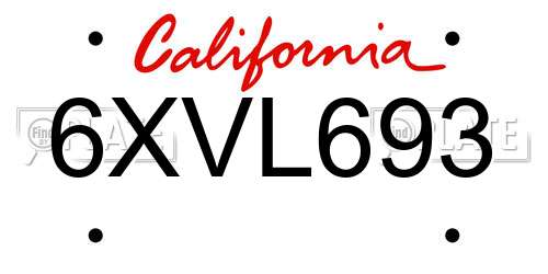 6XVL693 California License Plate